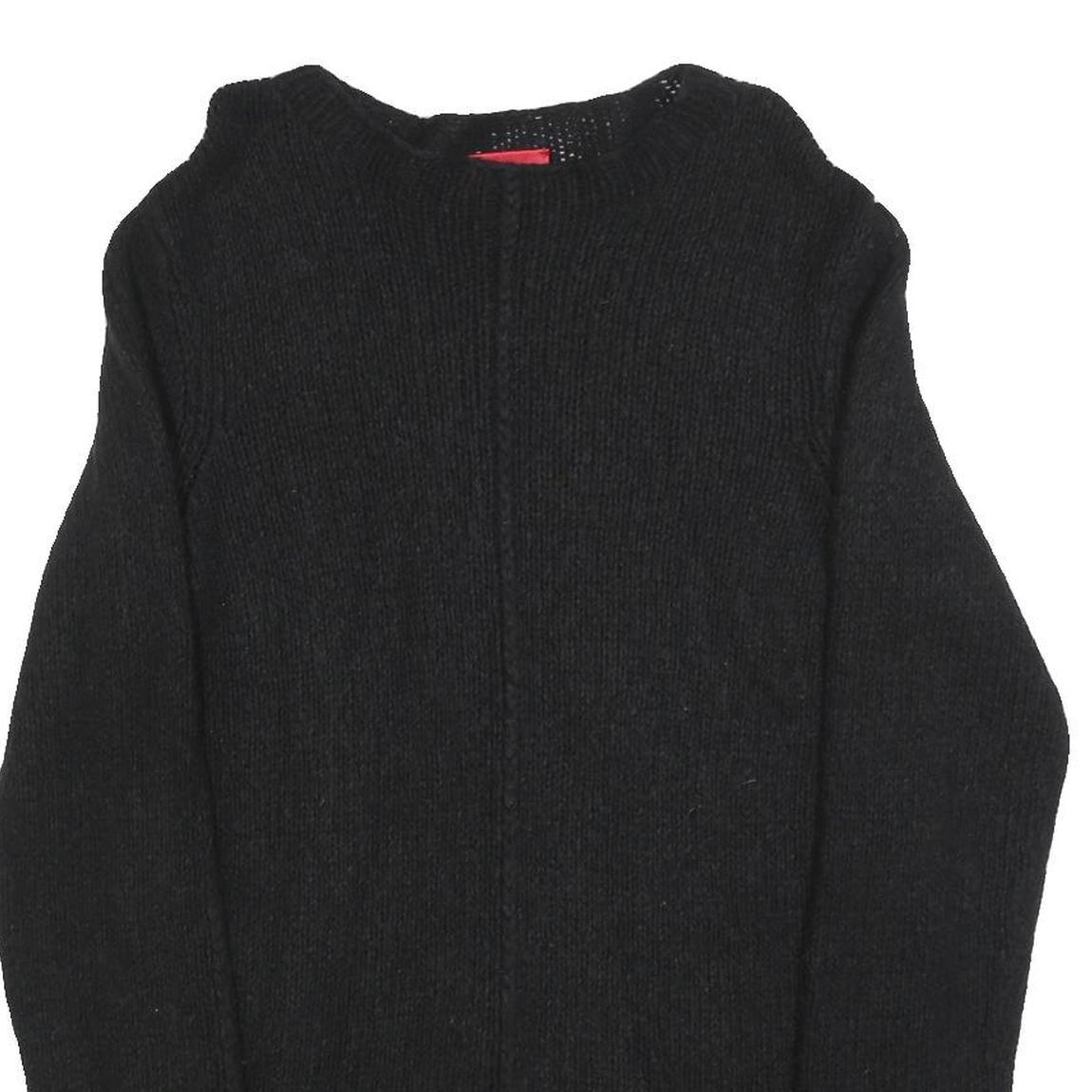 HUGO BOSS Womens Black Plain Jumper Crew Neck Basic Knit L Soft Casual