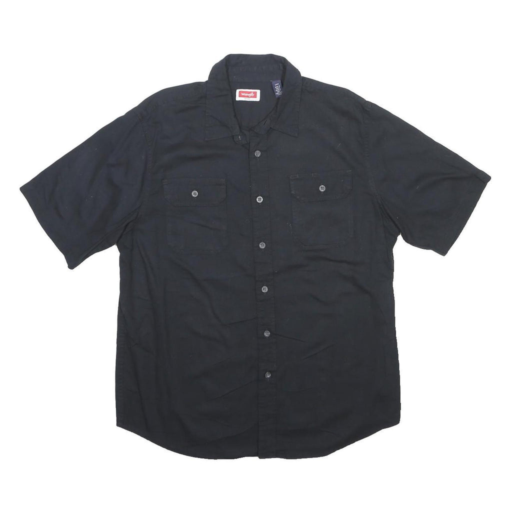 WRANGLER Mens Black Cotton Short Sleeve Shirt L Button Front Casual