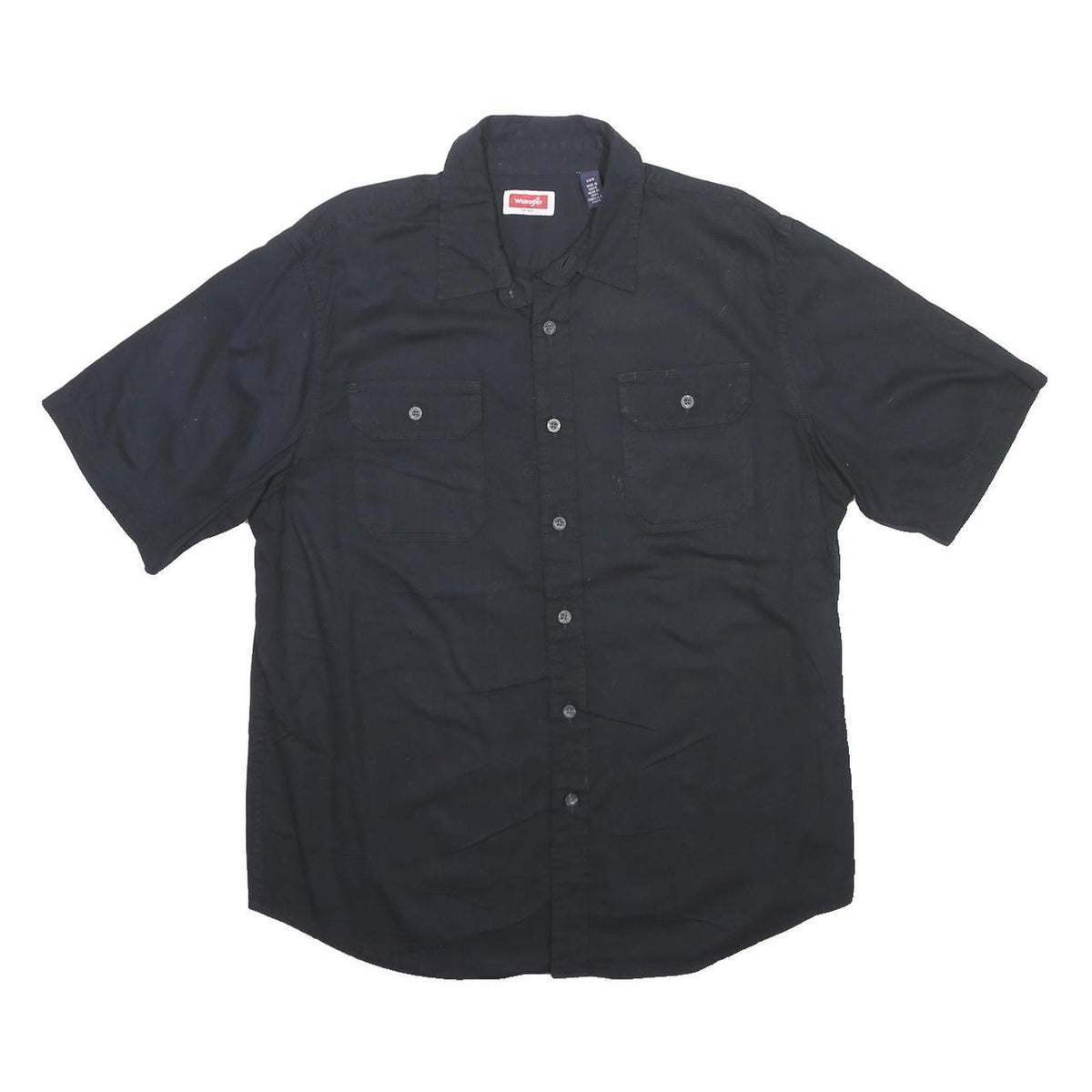WRANGLER Mens Black Cotton Short Sleeve Shirt L Button Front Casual