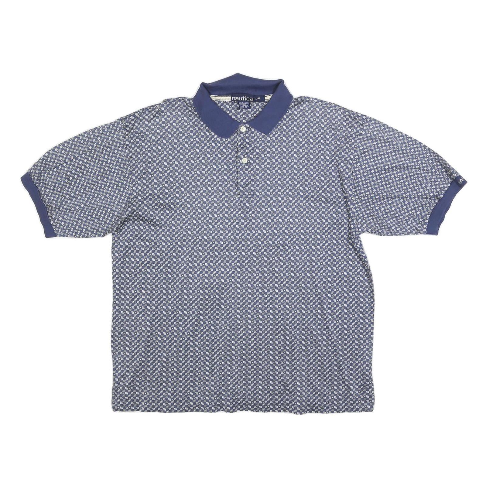 NAUTICA Mens Blue & White Printed Short Sleeve Polo Shirt L Cotton Blend Casual