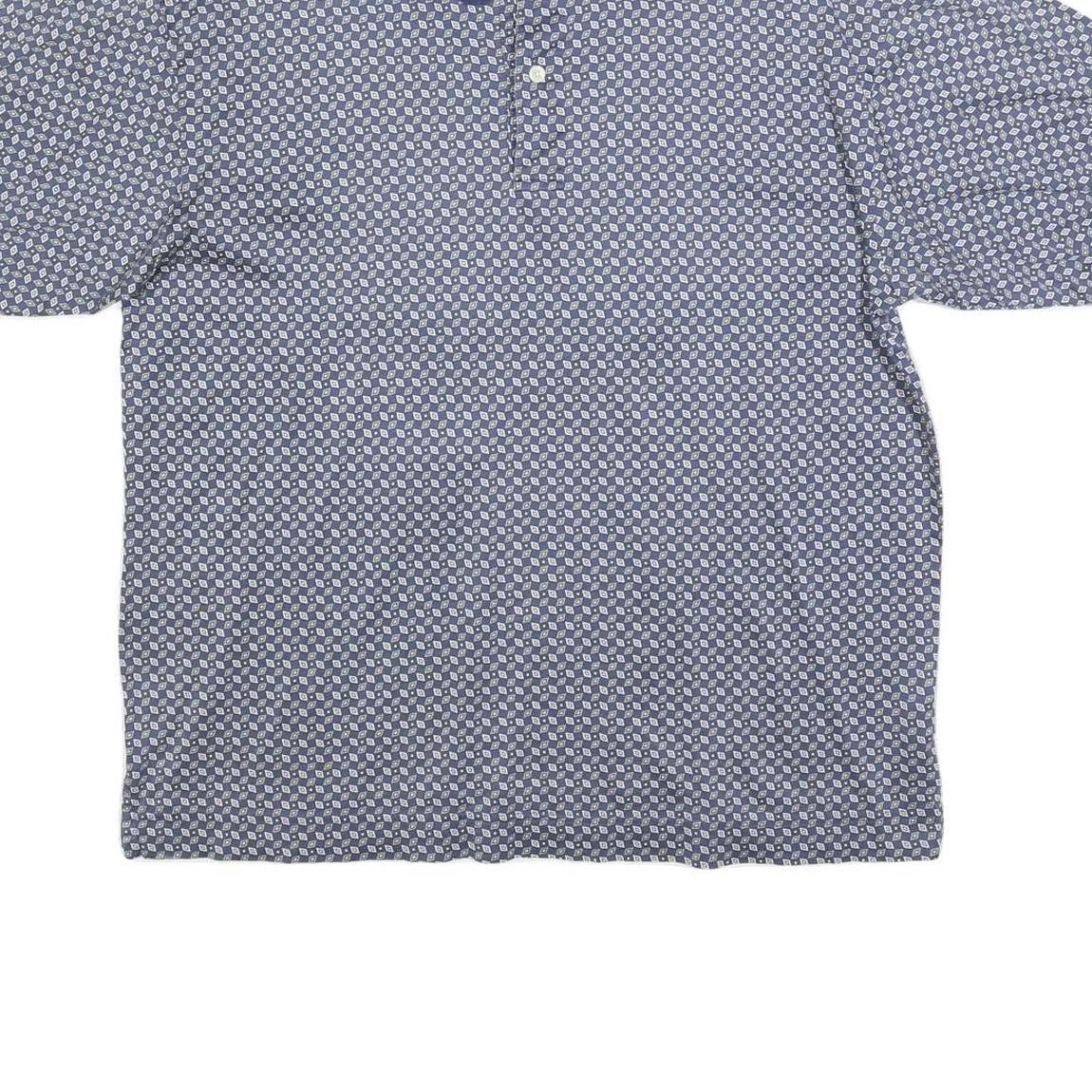 NAUTICA Mens Blue & White Printed Short Sleeve Polo Shirt L Cotton Blend Casual
