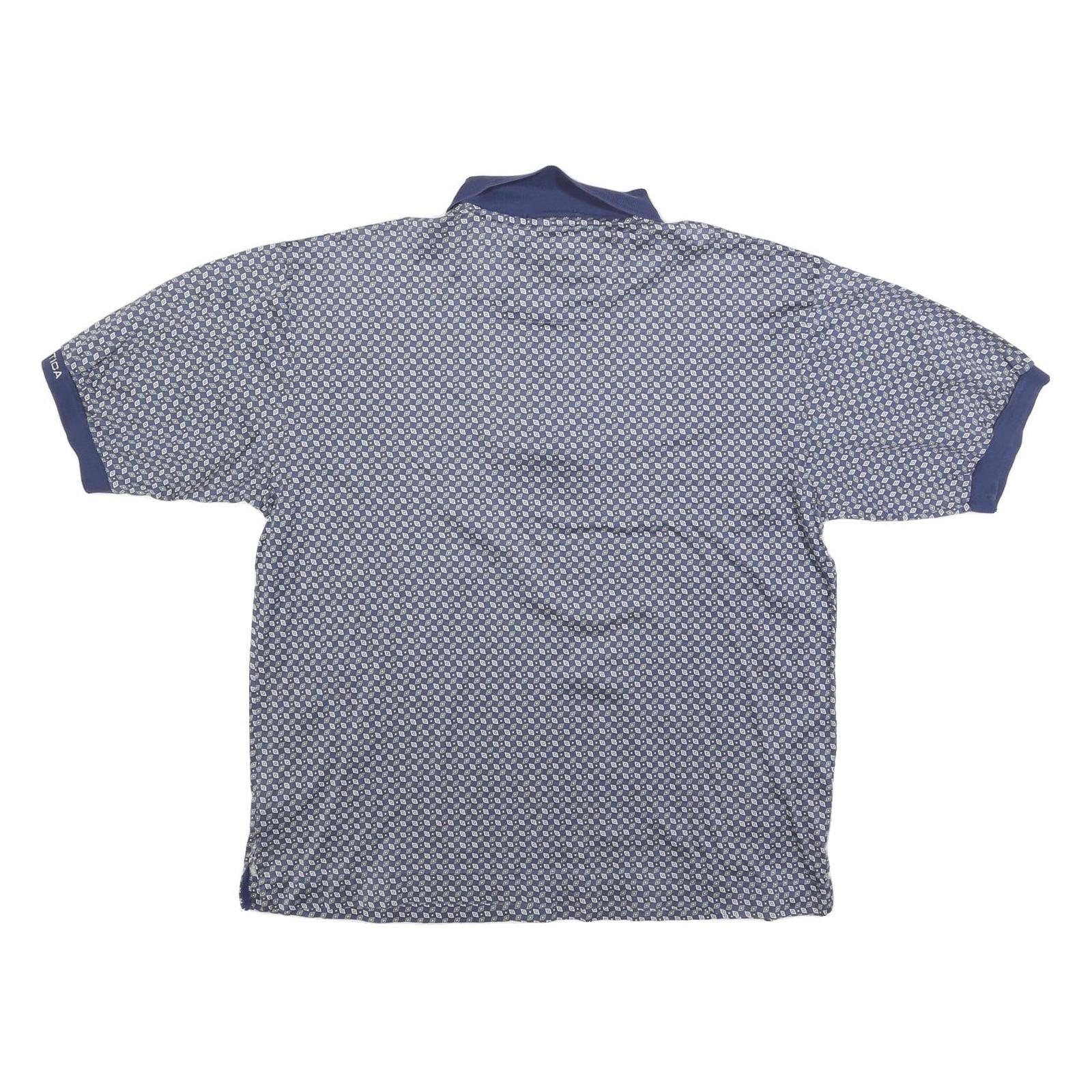 NAUTICA Mens Blue & White Printed Short Sleeve Polo Shirt L Cotton Blend Casual