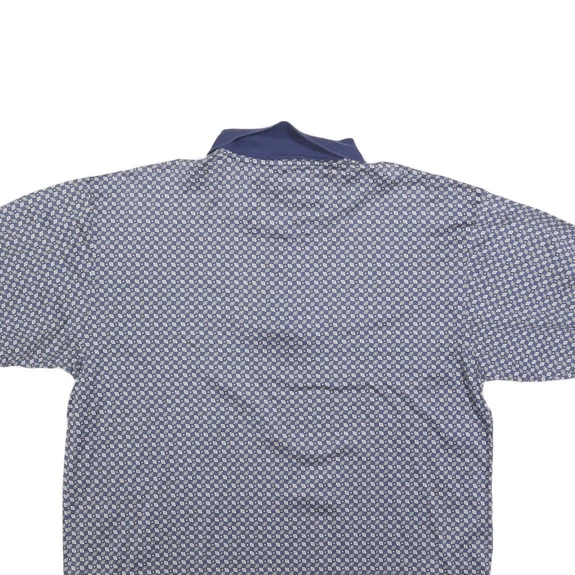 NAUTICA Mens Blue & White Printed Short Sleeve Polo Shirt L Cotton Blend Casual