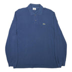 LACOSTE Mens Blue Long Sleeve Plain Polo Shirt L Cotton Blend Classic