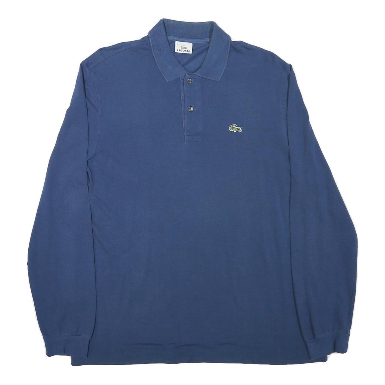 LACOSTE Mens Blue Long Sleeve Plain Polo Shirt L Cotton Blend Classic