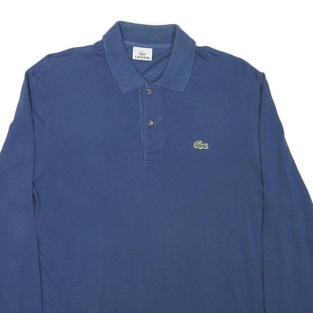 LACOSTE Mens Blue Long Sleeve Plain Polo Shirt L Cotton Blend Classic