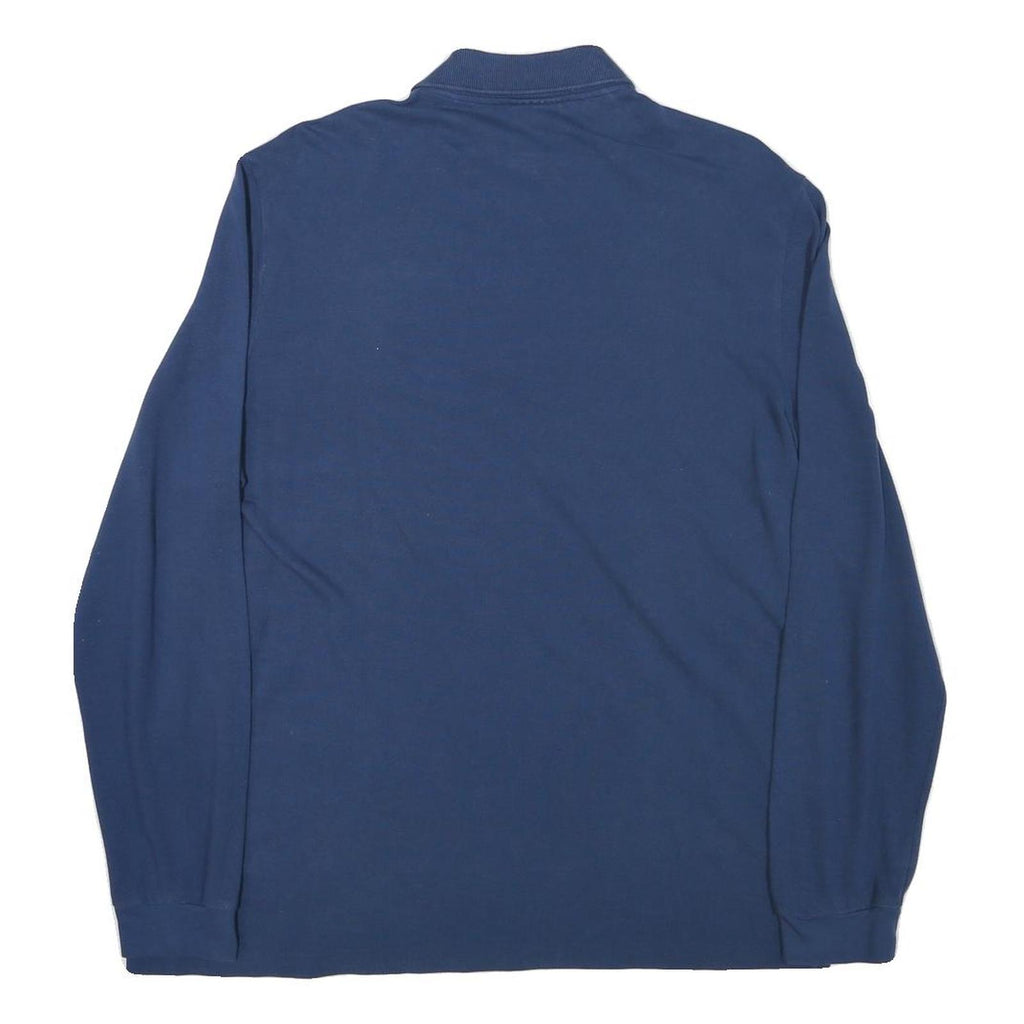 LACOSTE Mens Blue Long Sleeve Plain Polo Shirt L Cotton Blend Classic