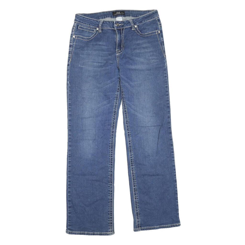 Womens Blue Regular Fit Straight Denim Jeans W32 L30 Embroidered Pockets Cotton