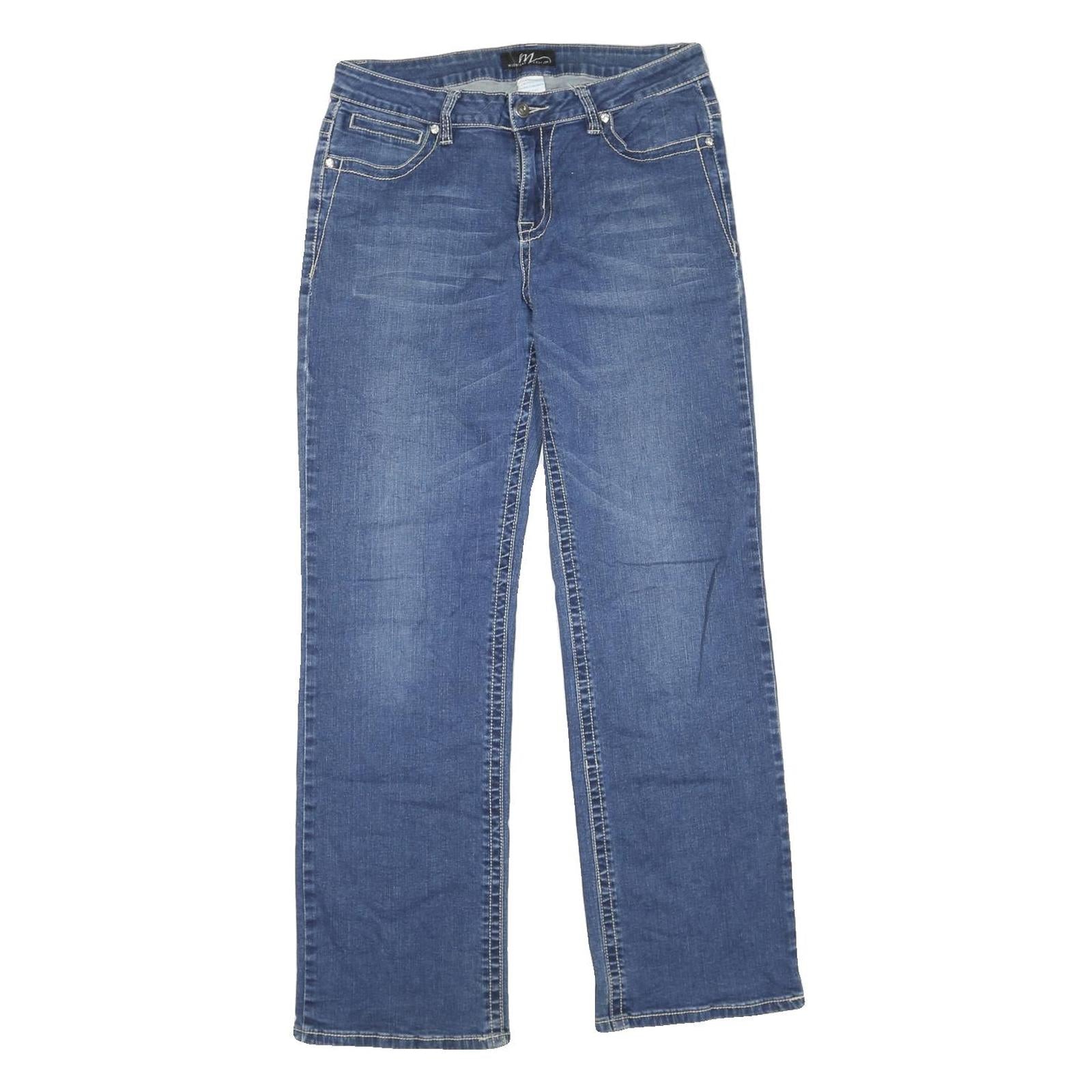 Womens Blue Regular Fit Straight Denim Jeans W32 L30 Embroidered Pockets Cotton