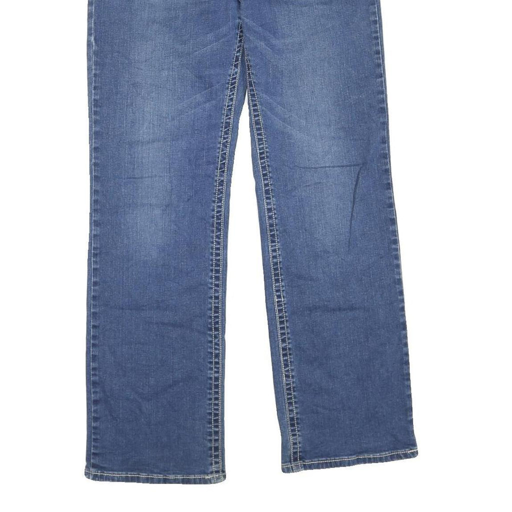 Womens Blue Regular Fit Straight Denim Jeans W32 L30 Embroidered Pockets Cotton