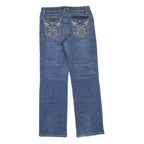 Womens Blue Regular Fit Straight Denim Jeans W32 L30 Embroidered Pockets Cotton