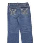 Womens Blue Regular Fit Straight Denim Jeans W32 L30 Embroidered Pockets Cotton