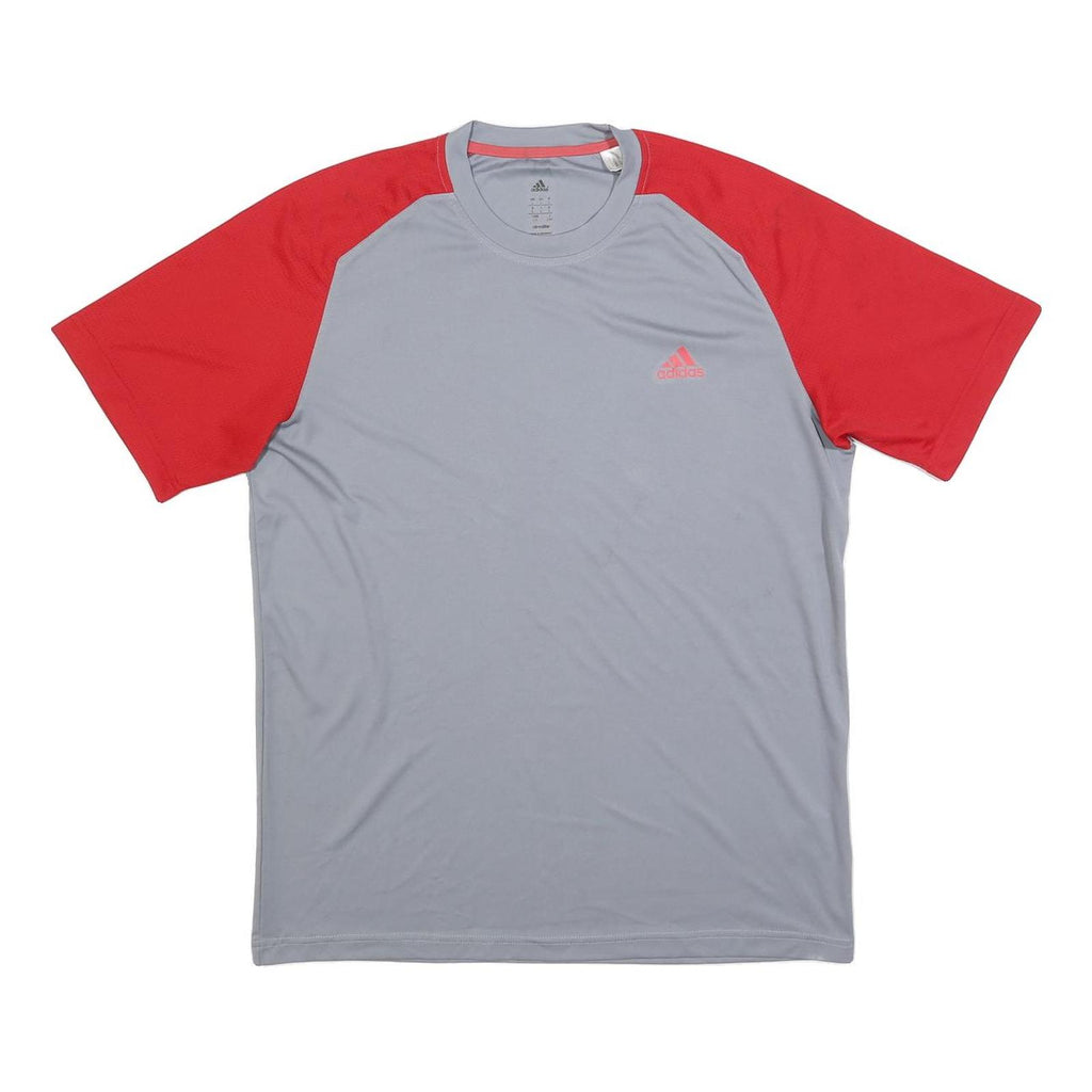 ADIDAS Mens Grey & Red Athletic T-Shirt L Short Sleeve Crew Neck Performance Gym