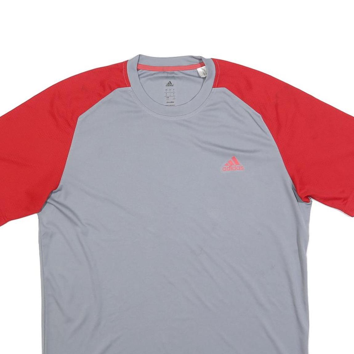 ADIDAS Mens Grey & Red Athletic T-Shirt L Short Sleeve Crew Neck Performance Gym
