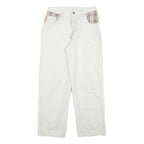 BULERZ Womens Jeans White Relaxed Straight Denim W28 L28 Checked Pocket Trim