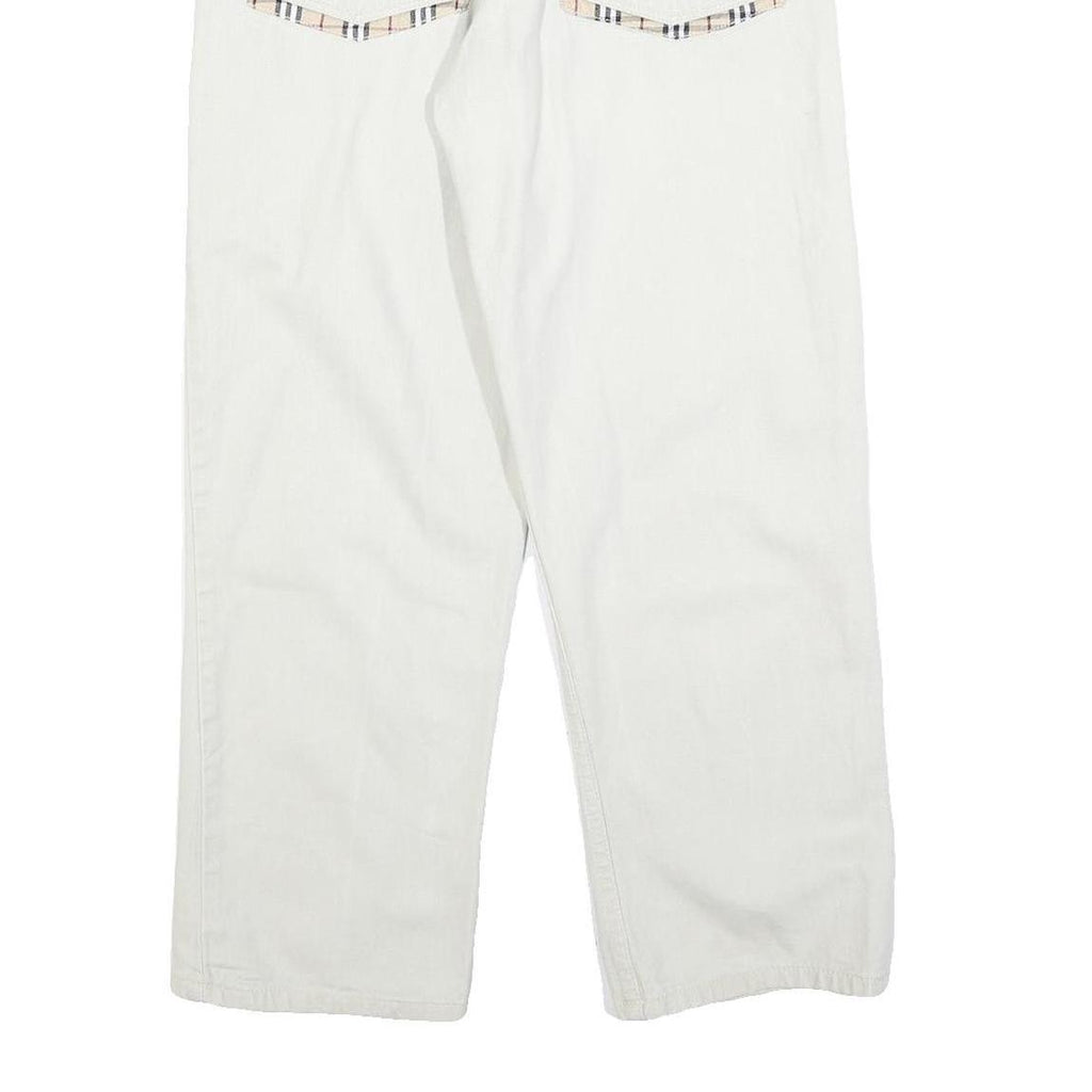 BULERZ Womens Jeans White Relaxed Straight Denim W28 L28 Checked Pocket Trim