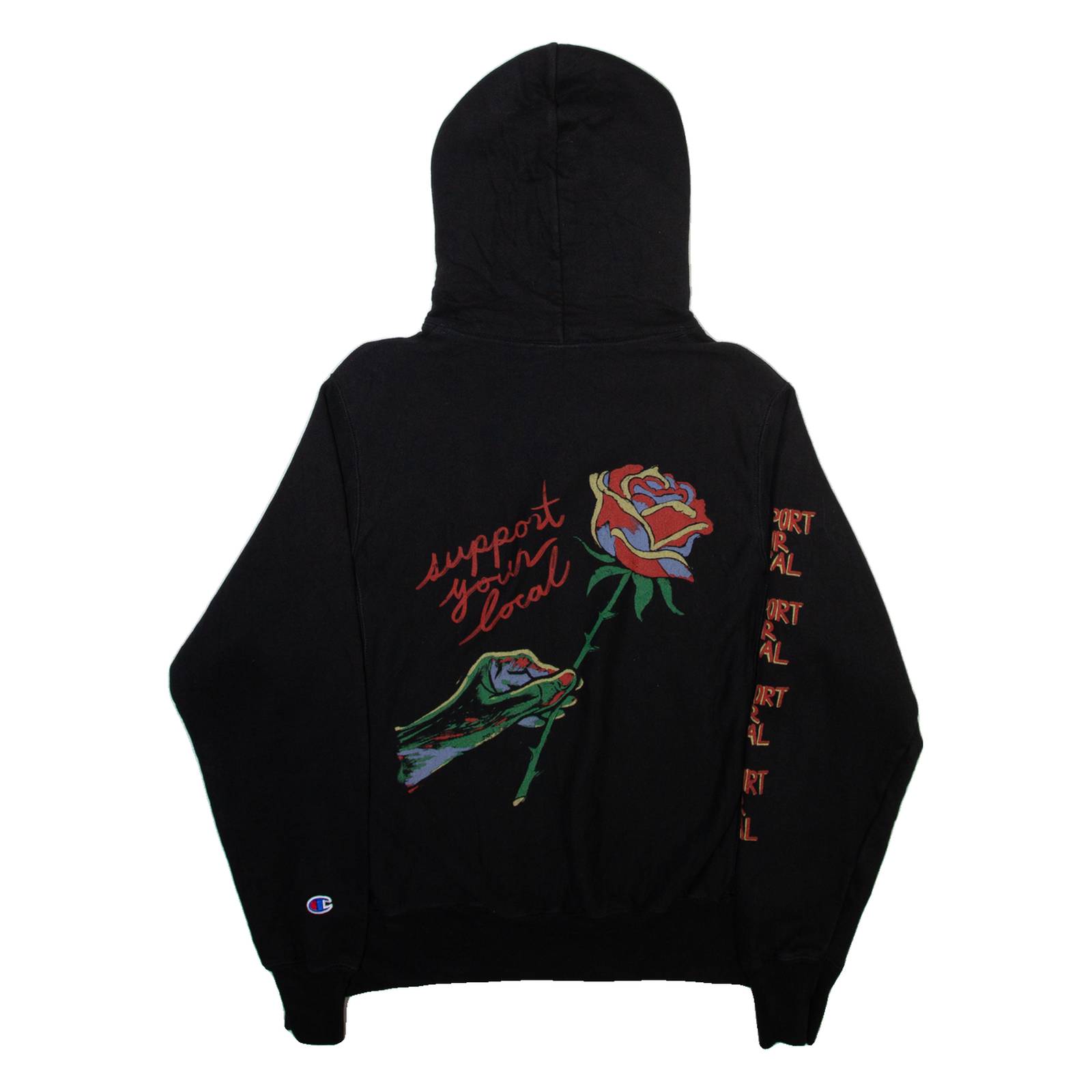 CHAMPION Suport Your Local Mens Black Hoodie S