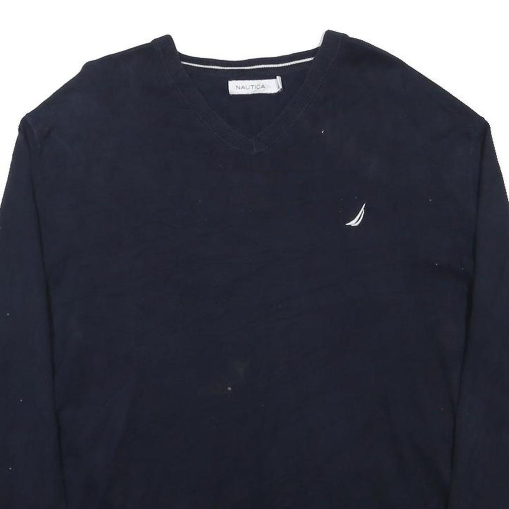 NAUTICA Mens Navy Plain V-Neck Basic Knit 2XL Cotton Casual Jumper
