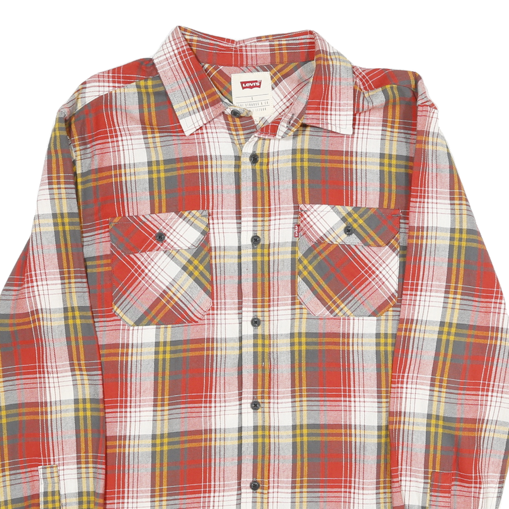 LEVI'S Mens Red White & Yellow Check Shirt S Classic Cotton Long Sleeve