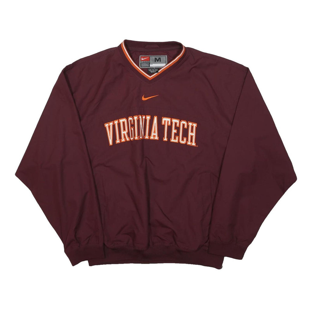 NIKE Mens Maroon Virginia Tech Jacket M Polyester Plain V Neck Long Sleeve
