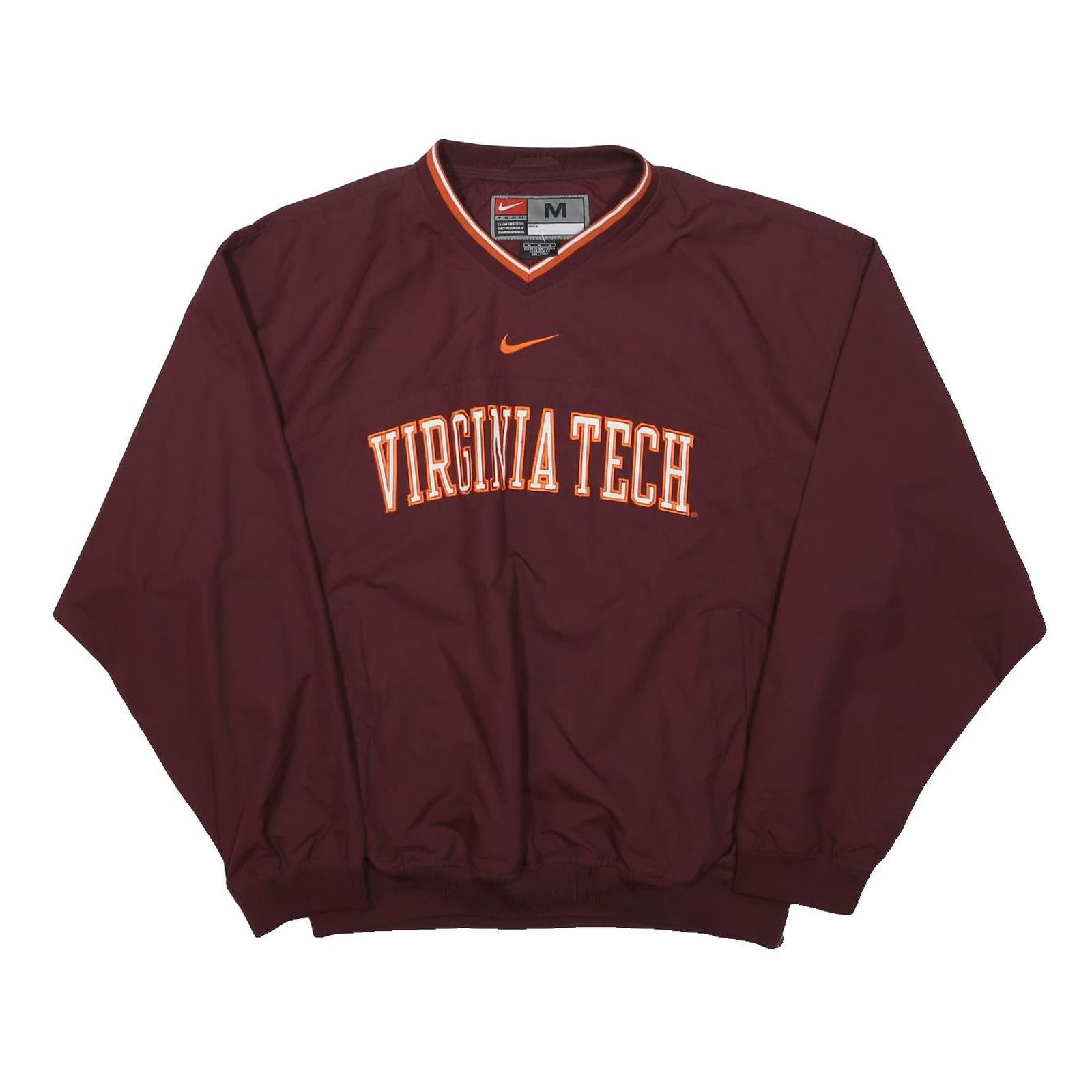NIKE Mens Maroon Virginia Tech Jacket M Polyester Plain V Neck Long Sleeve