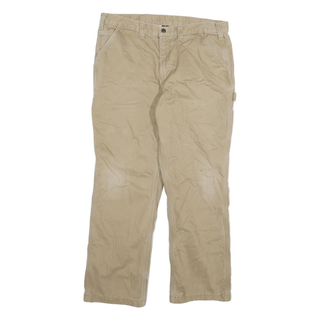 CARHARTT Mens Beige Relaxed Straight Trousers W36 L30 Durable Cotton Blend