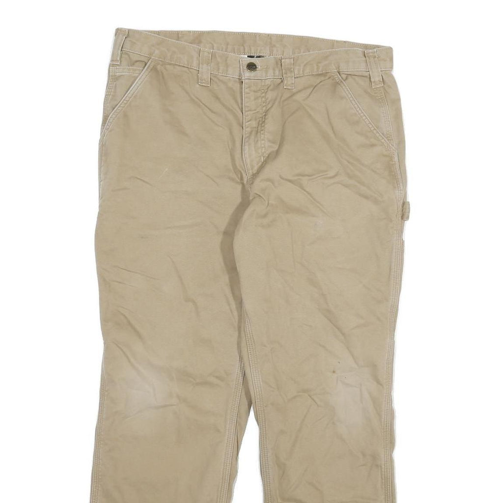 CARHARTT Mens Beige Relaxed Straight Trousers W36 L30 Durable Cotton Blend
