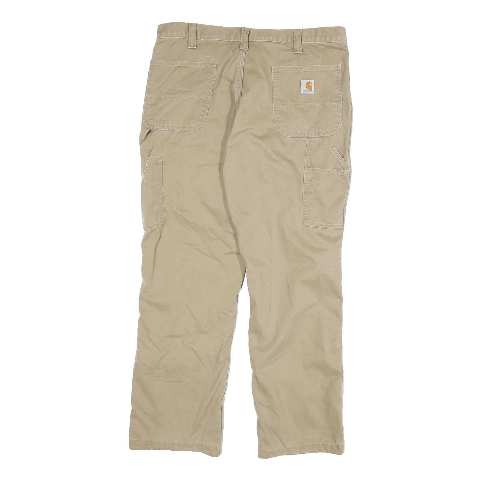 CARHARTT Mens Beige Relaxed Straight Trousers W36 L30 Durable Cotton Blend