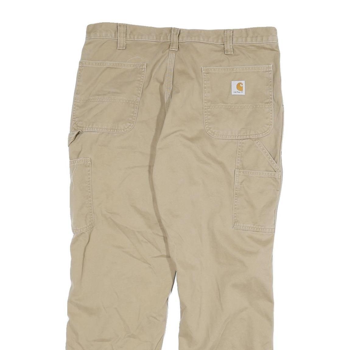 CARHARTT Mens Beige Relaxed Straight Trousers W36 L30 Durable Cotton Blend