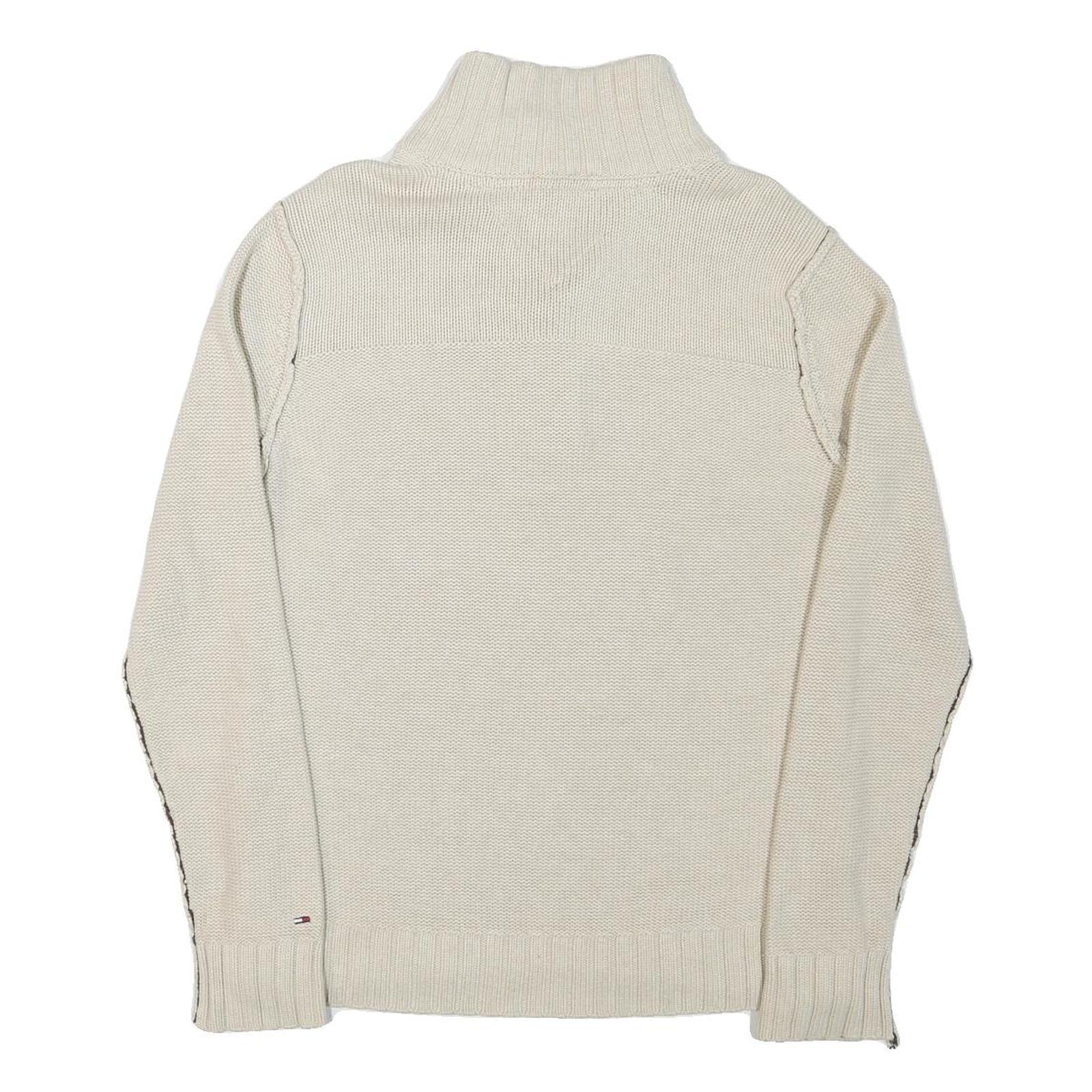 TOMMY HILFIGER Mens Cream Cotton Blend Patterned Pullover Chunky Knit XL
