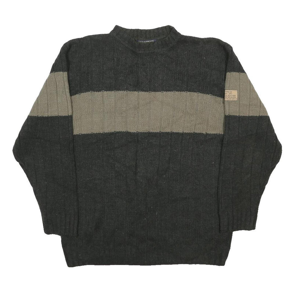 CEDARWOOD STATE Mens Grey & Beige Patterned Jumper Crew Neck Chunky Knit M