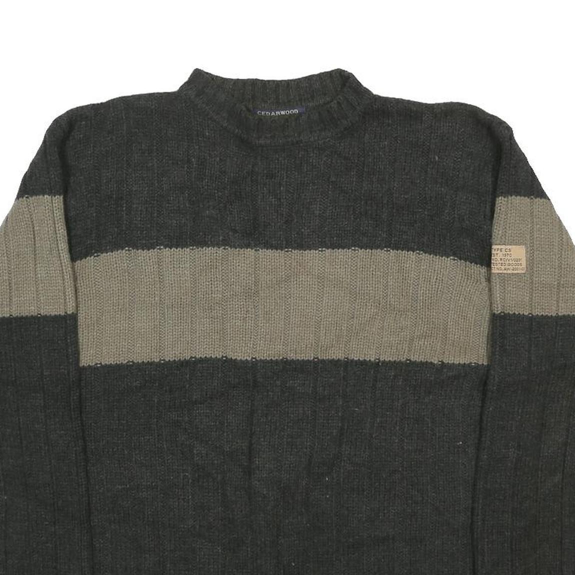 CEDARWOOD STATE Mens Grey & Beige Patterned Jumper Crew Neck Chunky Knit M