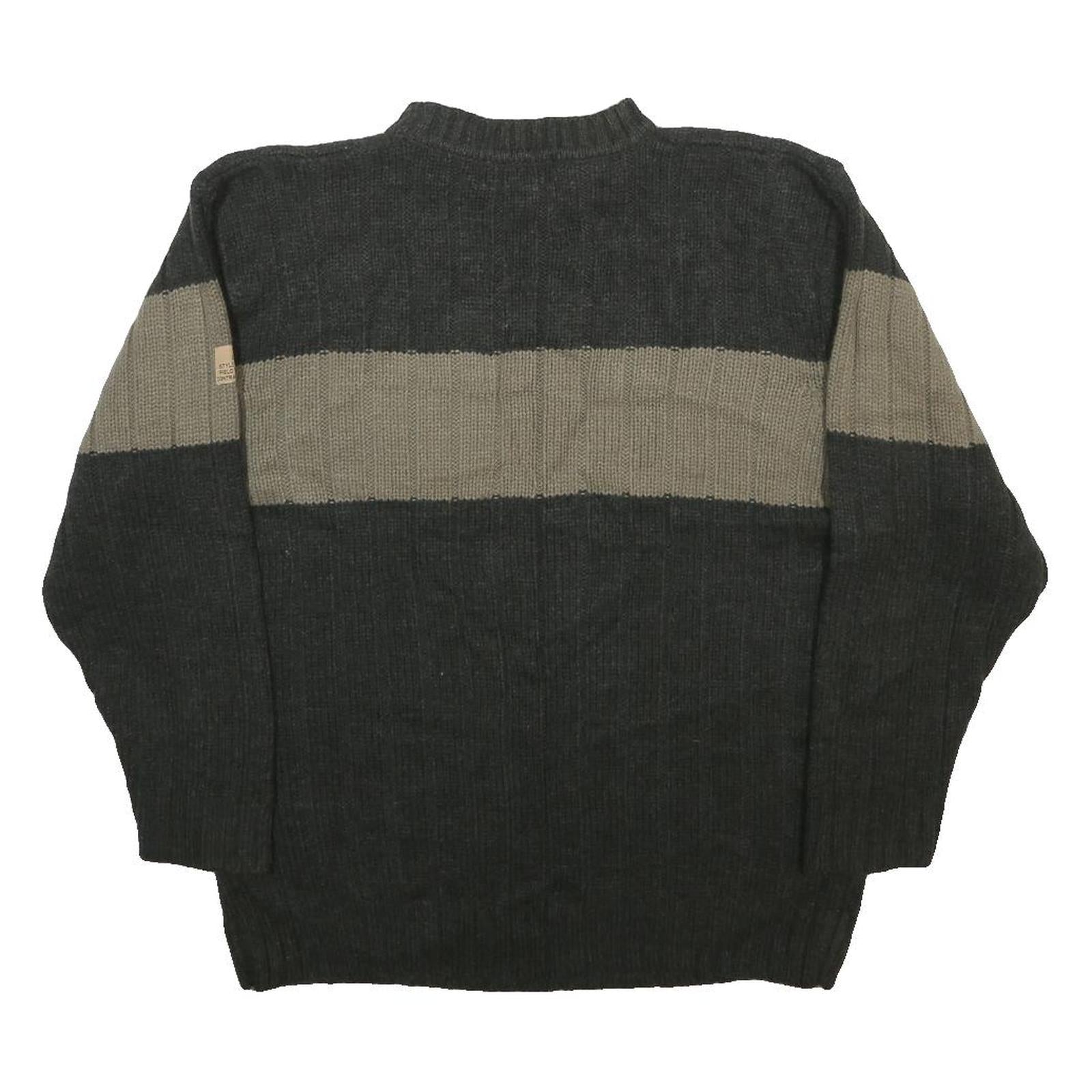 CEDARWOOD STATE Mens Grey & Beige Patterned Jumper Crew Neck Chunky Knit M