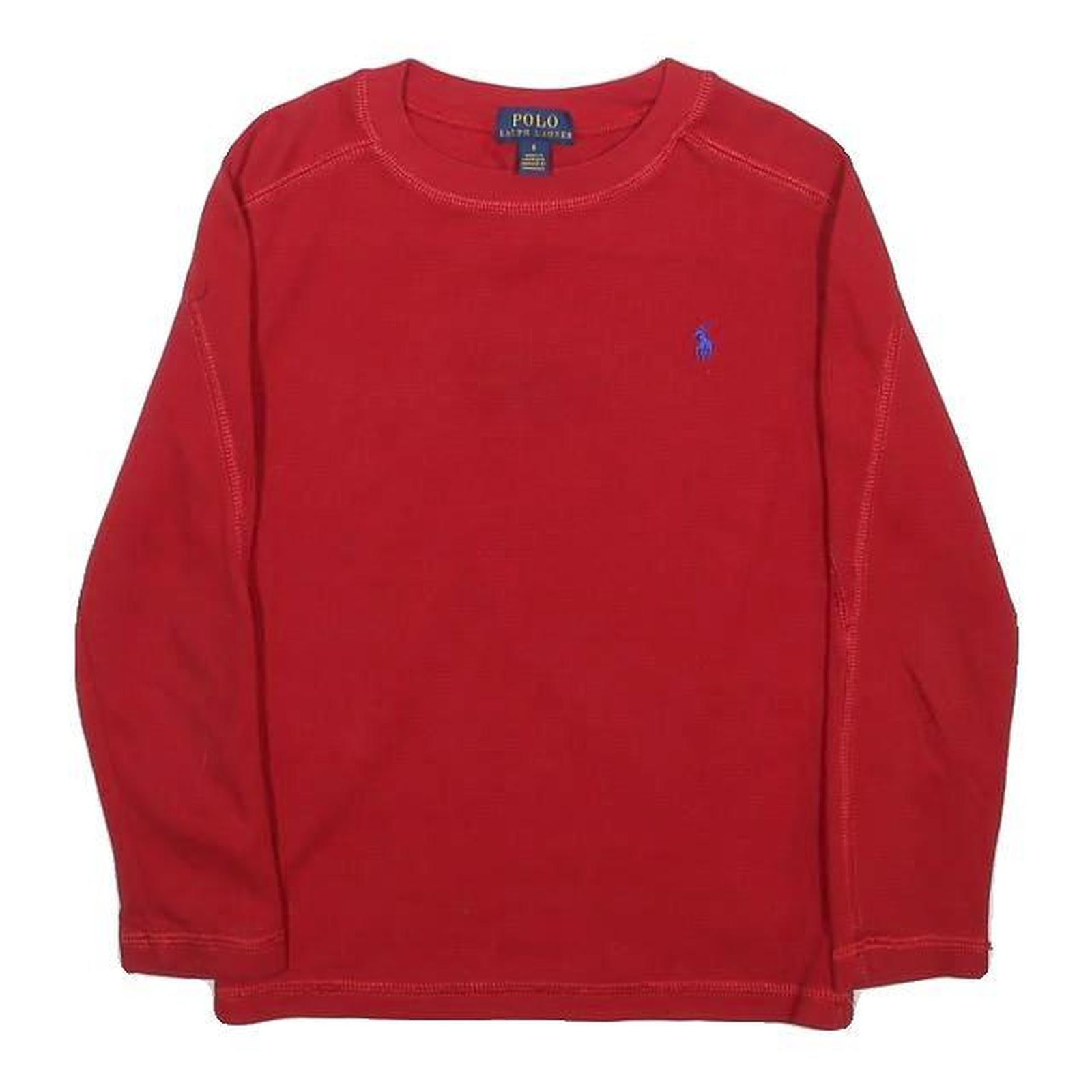 POLO RALPH LAUREN Boys Red Plain Jumper Crew Neck Basic Knit 6Y Cotton Blend