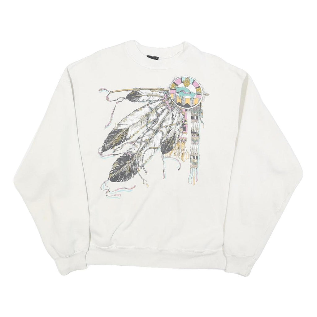 DIAMOND DUST Womens White XL Crew Neck Feather Graphic Pullover Sweatshirt