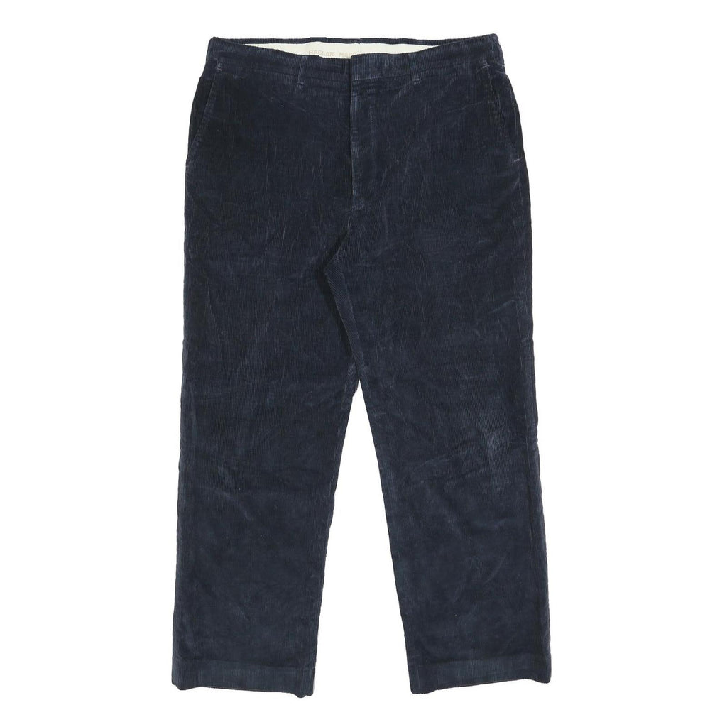 HAGGAR Mens Cotton Blend Navy Relaxed Straight Trousers W36 L30 Classic Casual