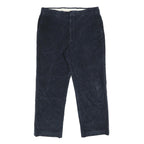 HAGGAR Mens Cotton Blend Navy Relaxed Straight Trousers W36 L30 Classic Casual