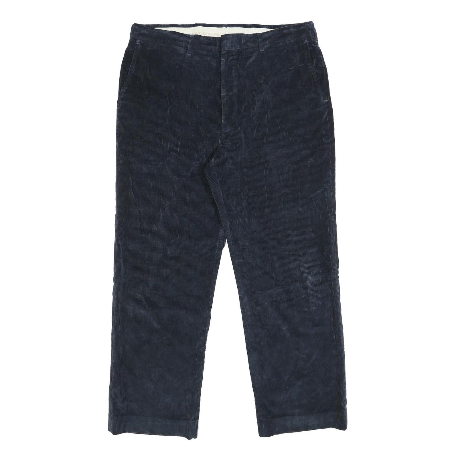 HAGGAR Mens Cotton Blend Navy Relaxed Straight Trousers W36 L30 Classic Casual