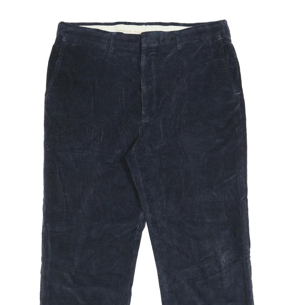 HAGGAR Mens Cotton Blend Navy Relaxed Straight Trousers W36 L30 Classic Casual