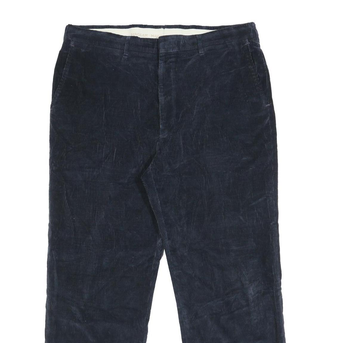HAGGAR Mens Cotton Blend Navy Relaxed Straight Trousers W36 L30 Classic Casual