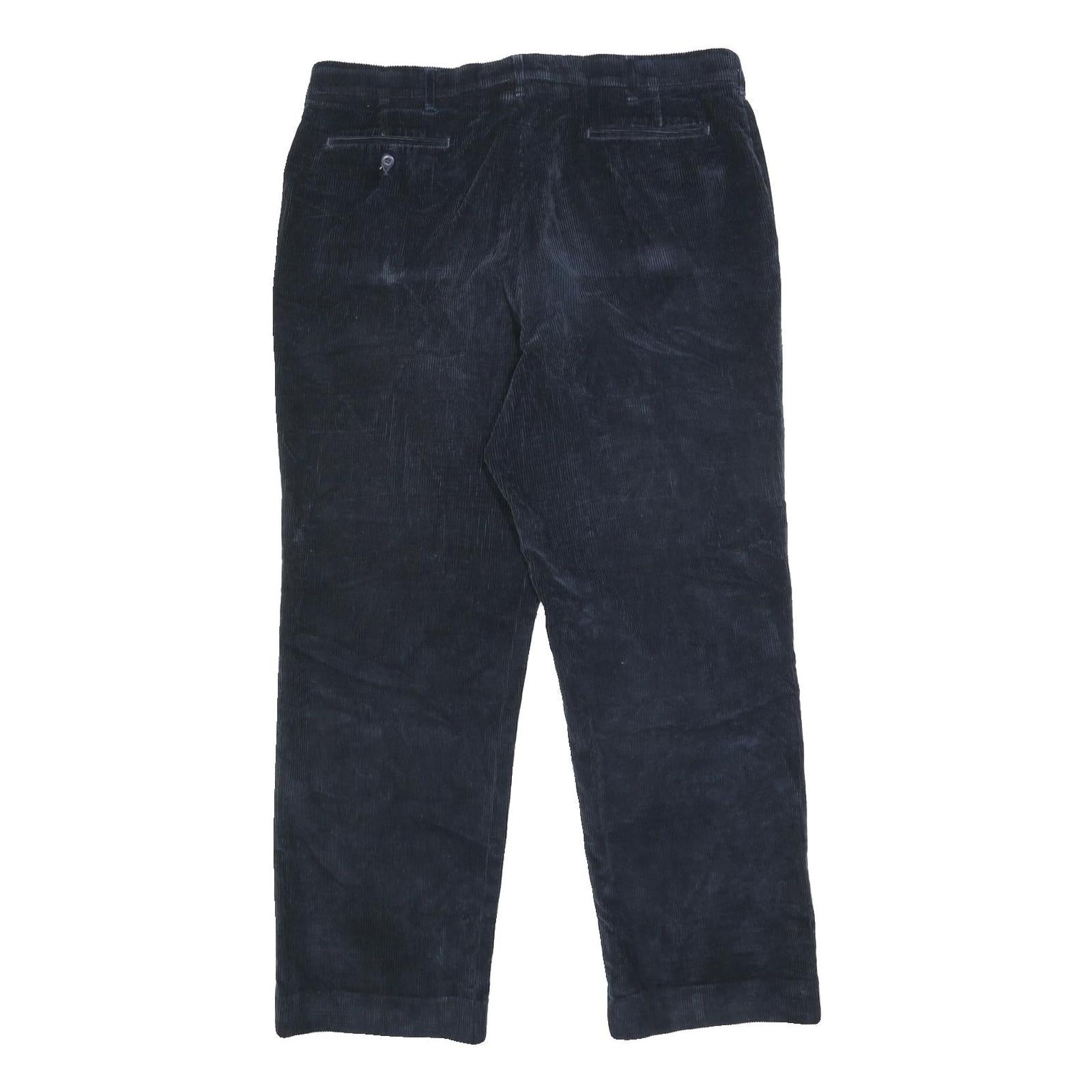 HAGGAR Mens Cotton Blend Navy Relaxed Straight Trousers W36 L30 Classic Casual