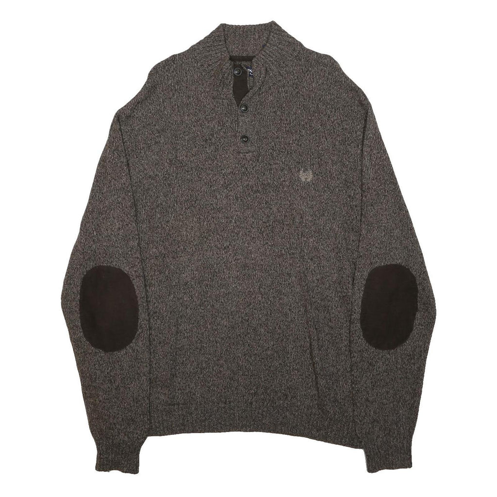 CHAPS Mens Brown Patterned Pullover Jumper Henley Neck Basic Knit XL Button