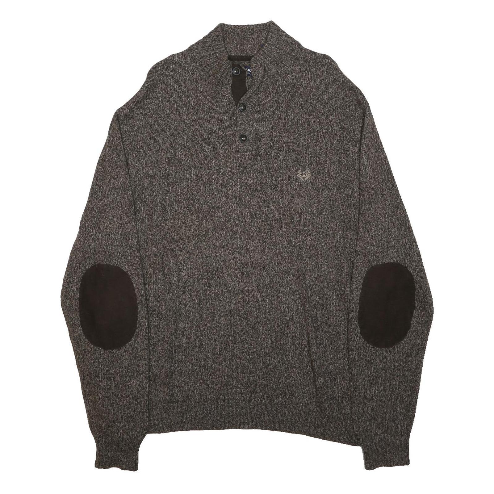 CHAPS Mens Brown Patterned Pullover Jumper Henley Neck Basic Knit XL Button