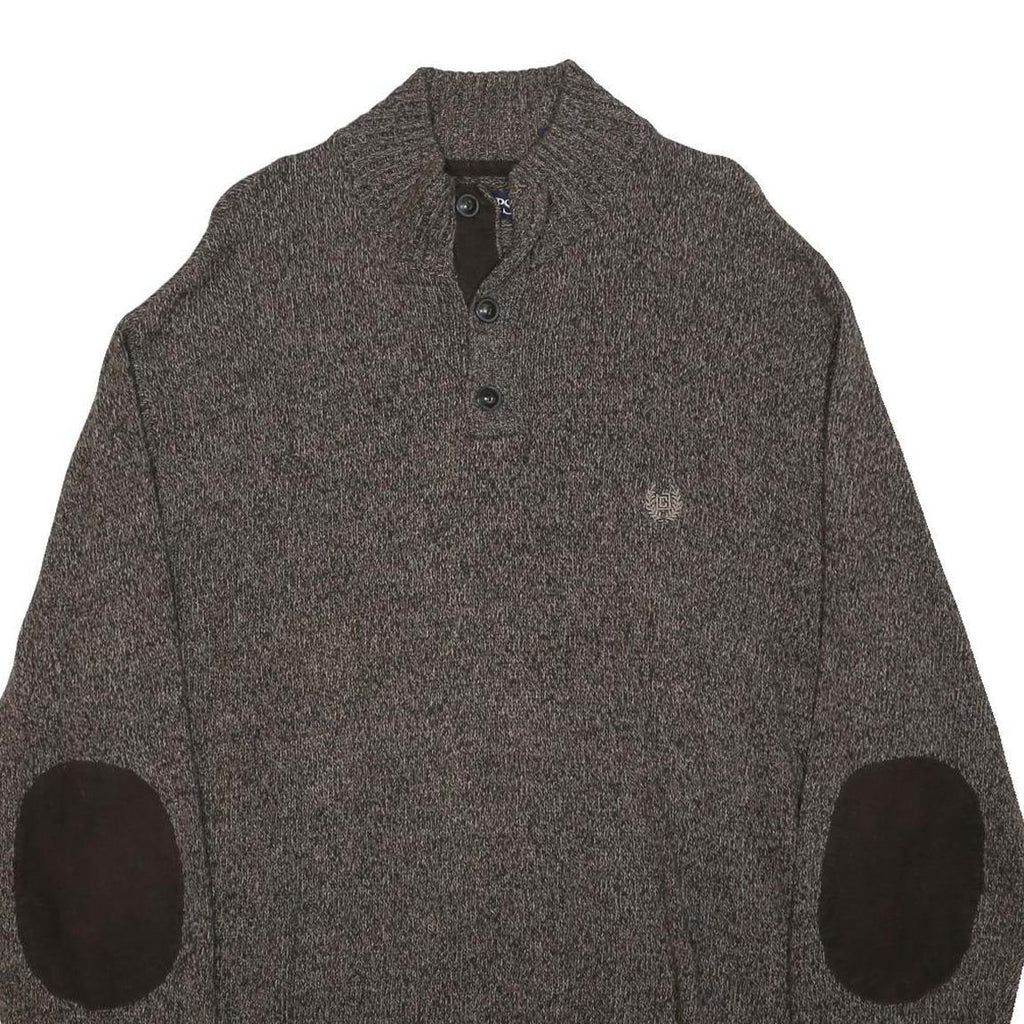 CHAPS Mens Brown Patterned Pullover Jumper Henley Neck Basic Knit XL Button