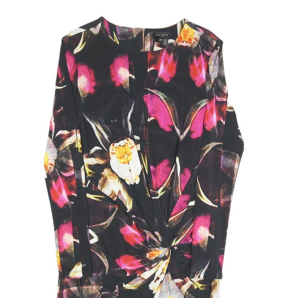 TED BAKER Womens Black Floral Pattern Bodycon Dress Polyester Blend Long Sleeve