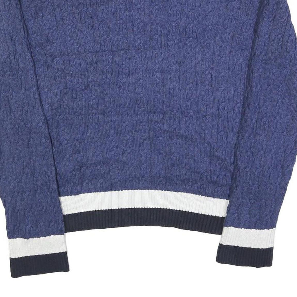 TOMMY HILFIGER Womens Blue Patterned Jumper Crew Neck Cable Knit XL Cotton