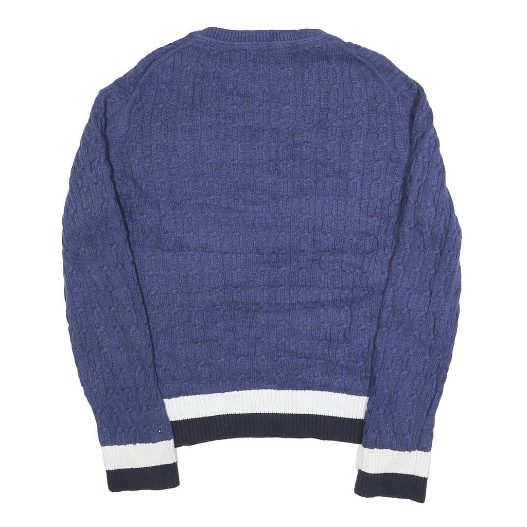 TOMMY HILFIGER Womens Blue Patterned Jumper Crew Neck Cable Knit XL Cotton