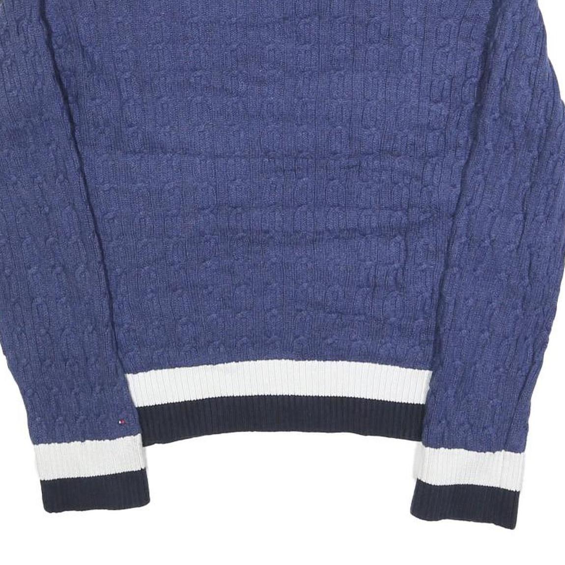 TOMMY HILFIGER Womens Blue Patterned Jumper Crew Neck Cable Knit XL Cotton
