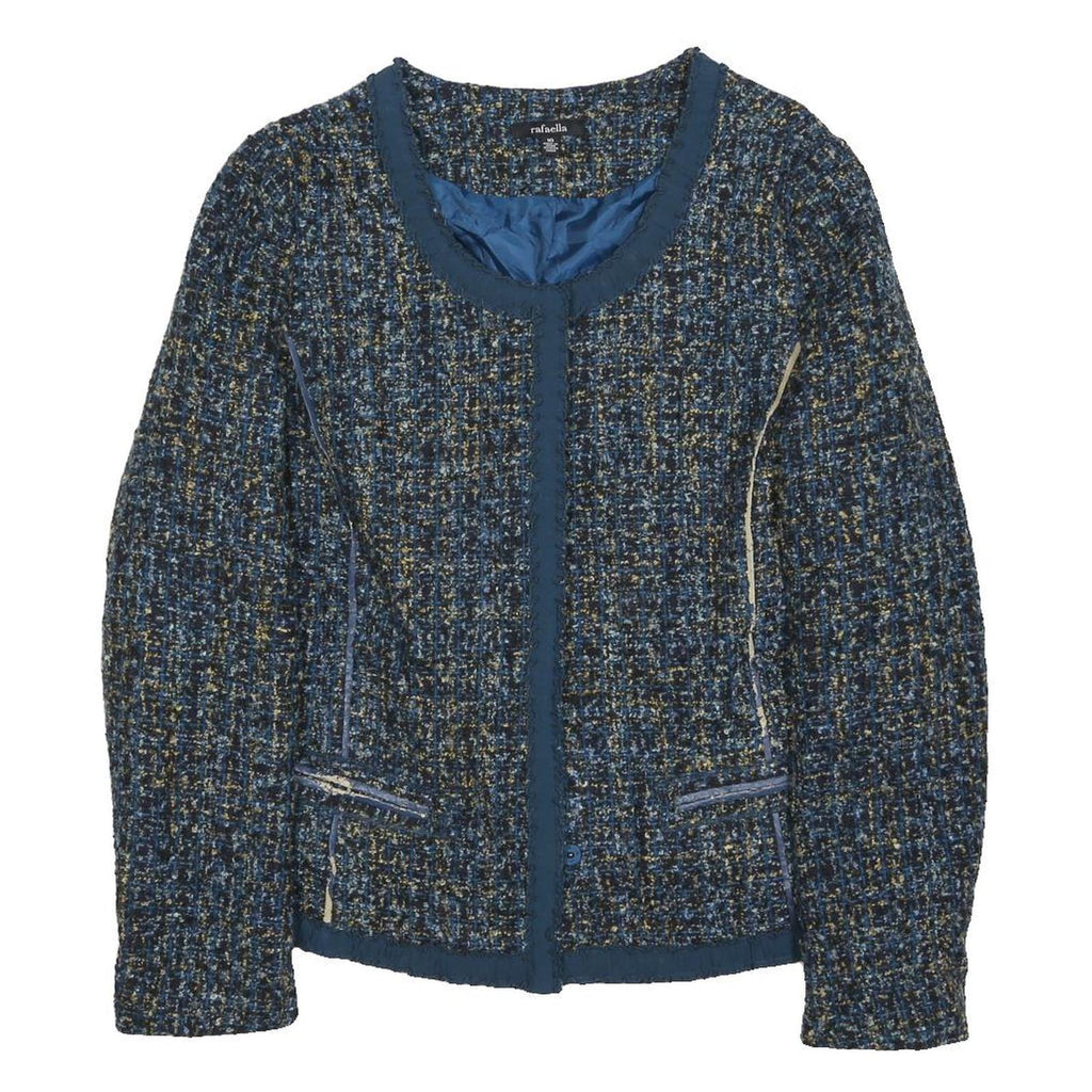 RAFAELLA Womens Blue Wool Blend Button Jacket M Tweed Classic Stylish