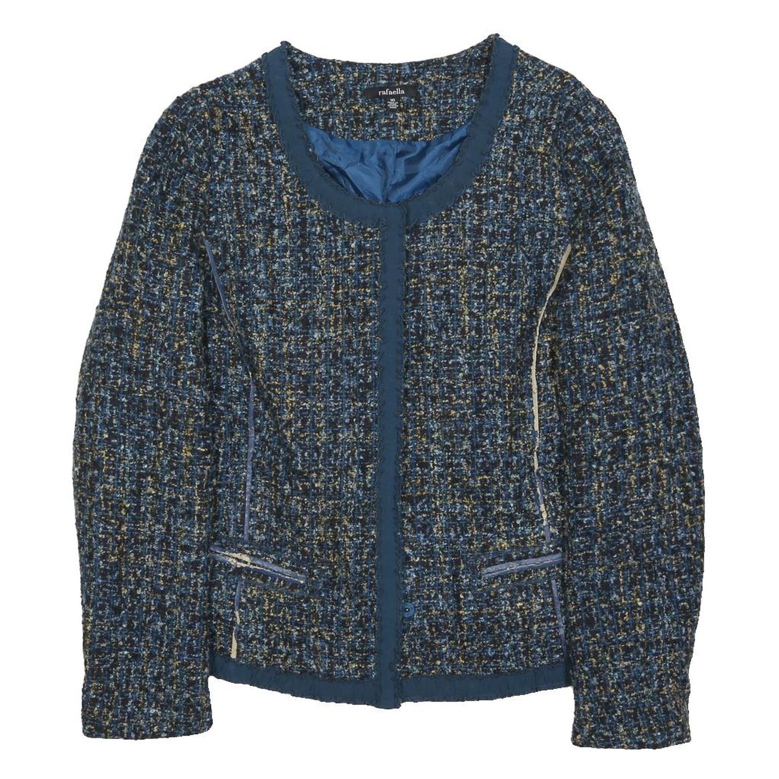 RAFAELLA Womens Blue Wool Blend Button Jacket M Tweed Classic Stylish
